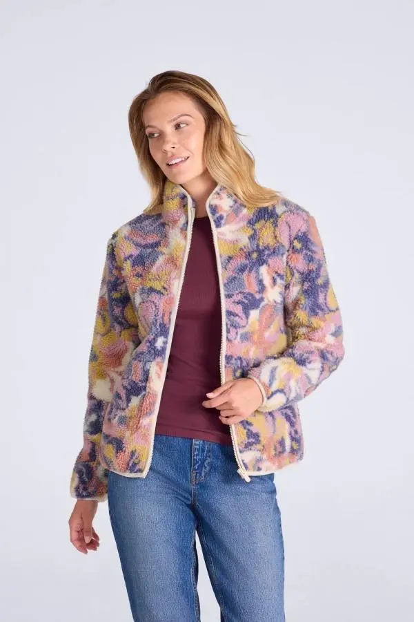 Animal Women's 'Hennie' Printed Funnel Neck Zipped Pockets Warm & Cosy Borg Jacket in Pale Pink 