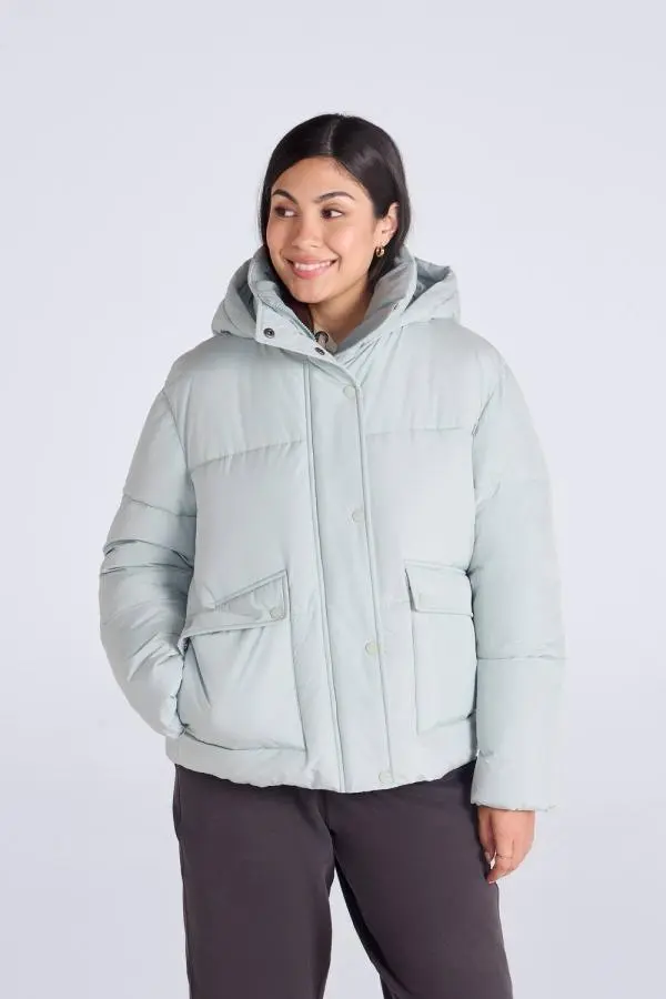 Animal Women's 'Maeve' Warm Padded Water Resistant Insulated Hooded Puffer Jacket in Pale Green 