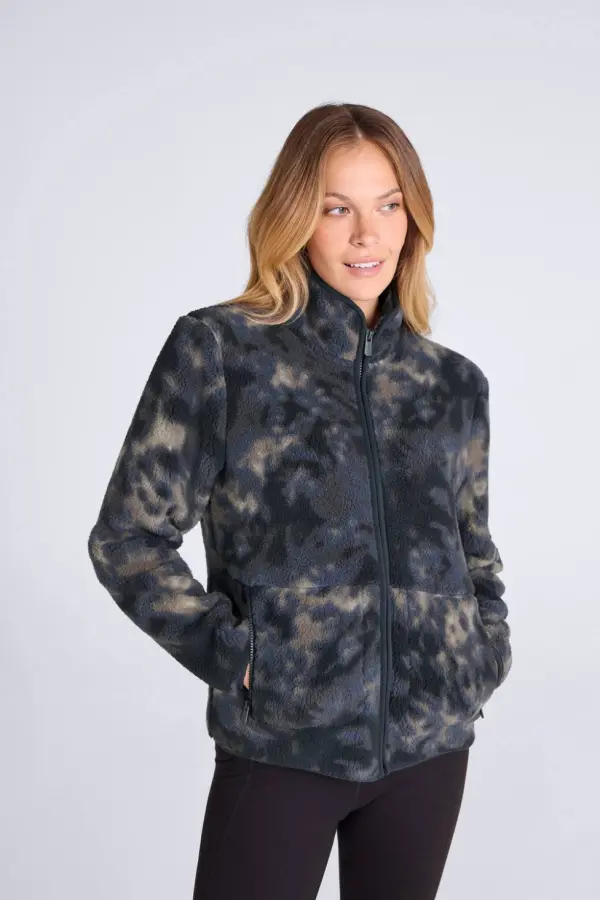 Animal Women's 'Hennie' Printed Funnel Neck Zipped Pockets Warm & Cosy Borg Jacket in Blue 