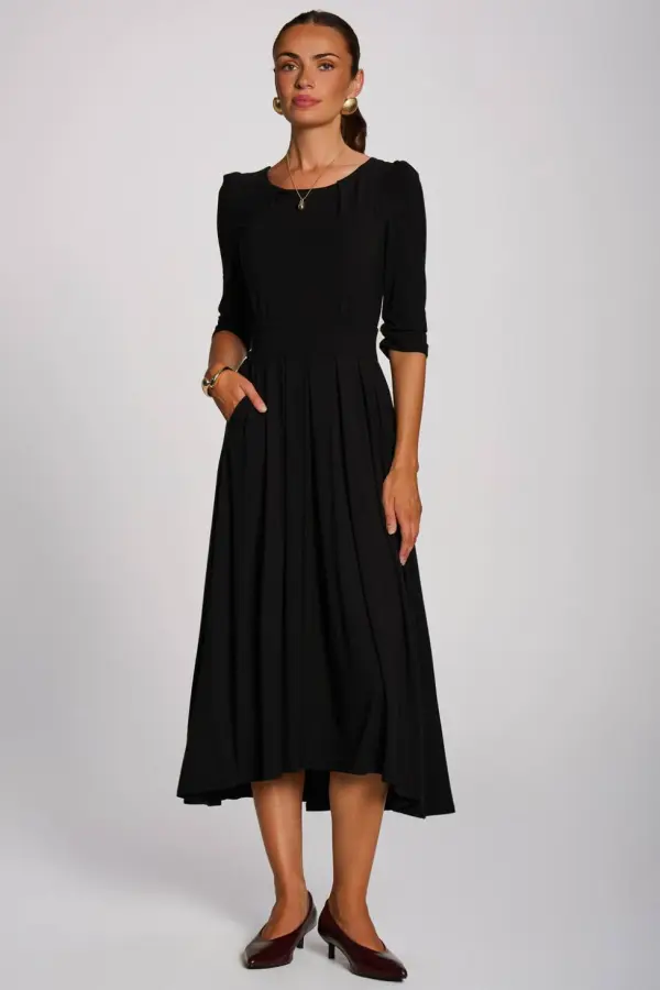 Jolie Moi Women's 3/4 Sleeve Modal Viscose Midi Dress in Black 