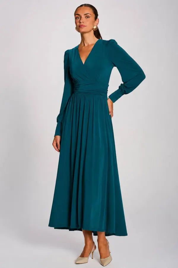 Jolie Moi Women's 3/4 Sleeve Plain Jersey Maxi Dress in Teal 