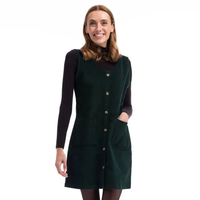 Trespass Women's Tarissa Corduroy Pinafore Dress in Dark Green 