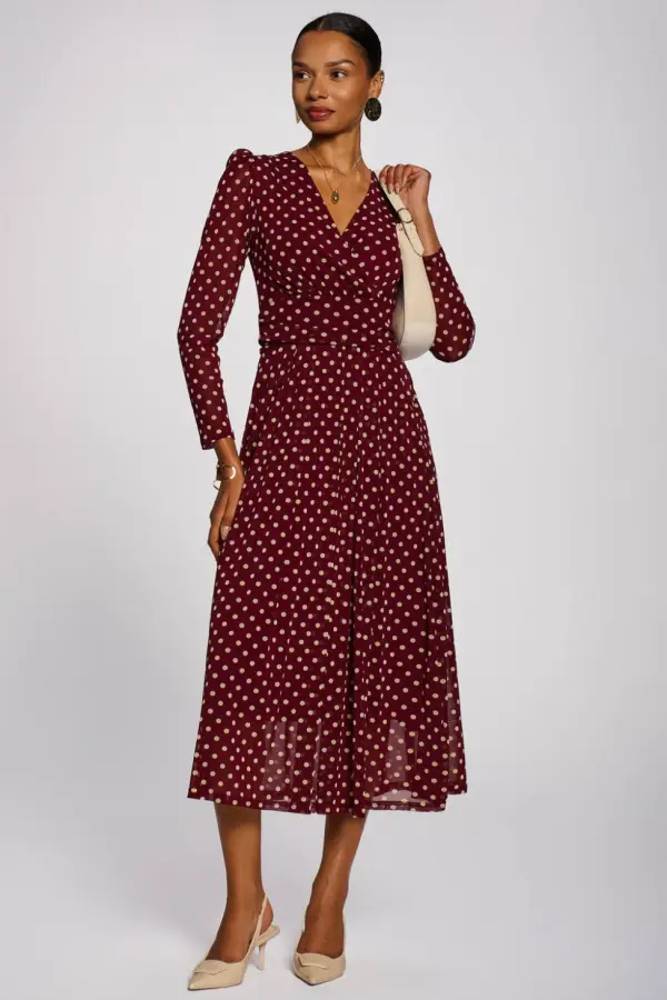Jolie Moi Women's Long Sleeve Print Mesh Maxi Dress 