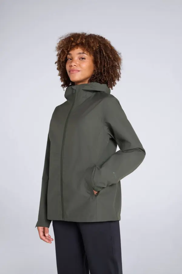 Animal Women's 'Elements' Waterproof Breathable Zipped Pocket Adjustable Hood Jacket in Khaki 
