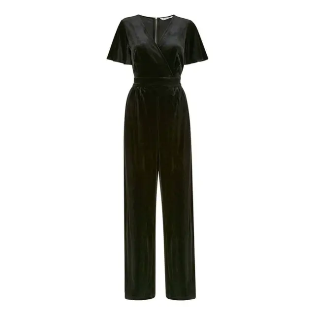 Yumi Women's Wrap Velvet V Neck Angel Sleeve Jumpsuit in Black 