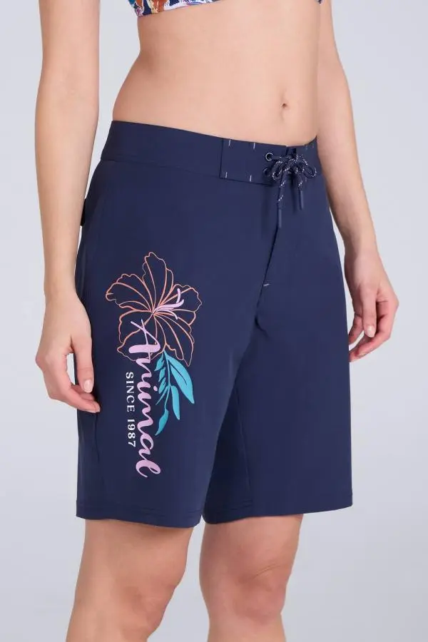 Animal Women's 'Nora' Quick Dry Adjustable Tie Waist REPREVE® Our Ocean™ Board Shorts in Navy 