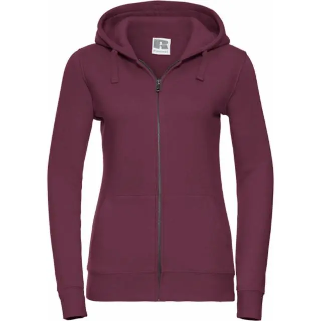 Russell Women's Premium Authentic Zipped Hoodie (3-Layer Fabric) in Burgundy 