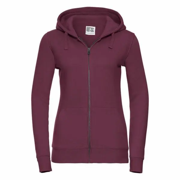Russell Women's Premium Authentic Zipped Hoodie (3-Layer Fabric) in Burgundy 