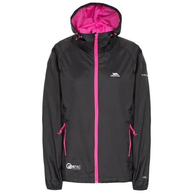 Trespass Women's Qikpac Packaway Waterproof Jacket in Black 