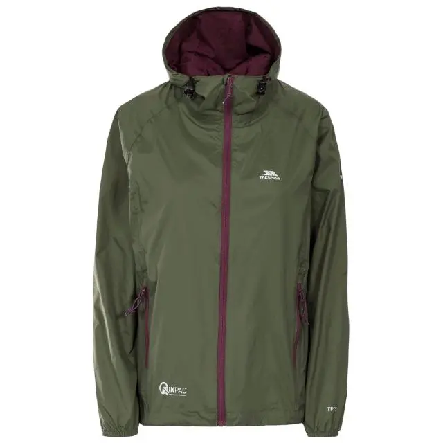 Trespass Women's Qikpac Packaway Waterproof Jacket in Dark Green 