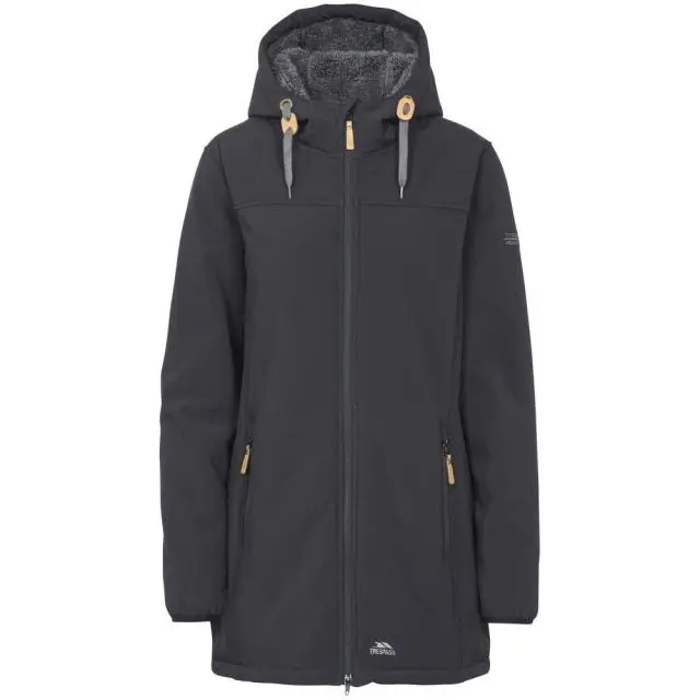 Trespass Women's Kristen Longer Length Hooded Waterproof Jacket in Black | Size: Small