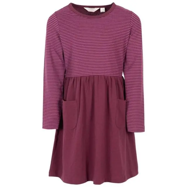 Trespass Girl's Forgotten Stripe Jersey Casual Dress in Maroon 