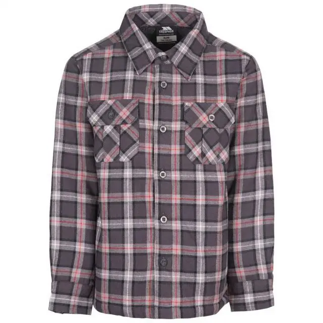 Trespass Average Long Sleeved Gingham Shirt in Dark Grey | Size: 5-6 Years