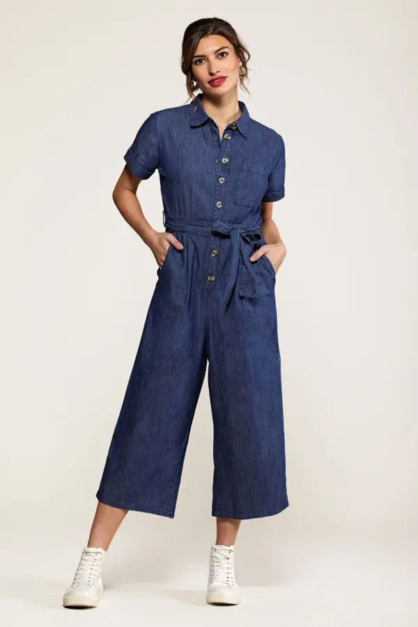 Yumi Women's Navy Cotton Denim Jumpsuit in Blue 