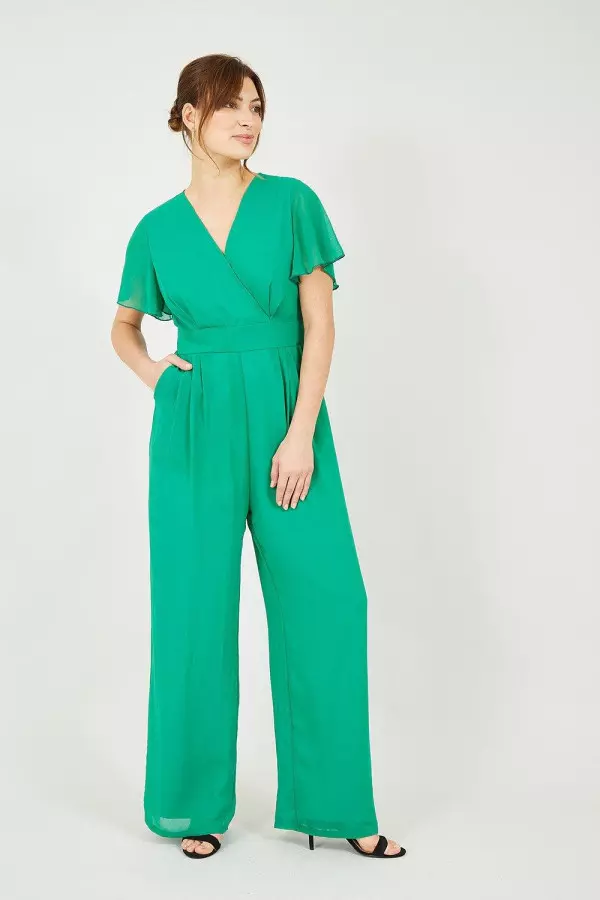 Green Jumpsuit With Angel Sleeves