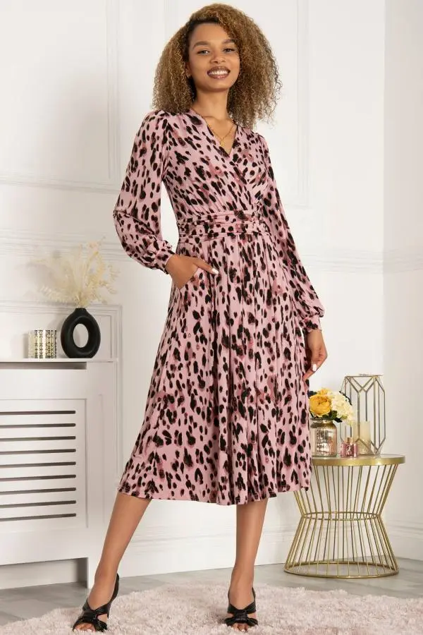 Jolie Moi Women's Libby Long Sleeved Jersey Dress in Dusty Pink 