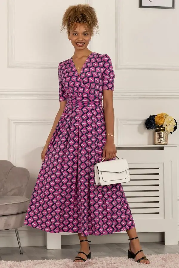 Jolie Moi Women's Katherine Half Sleeve Maxi Dress in Pink 