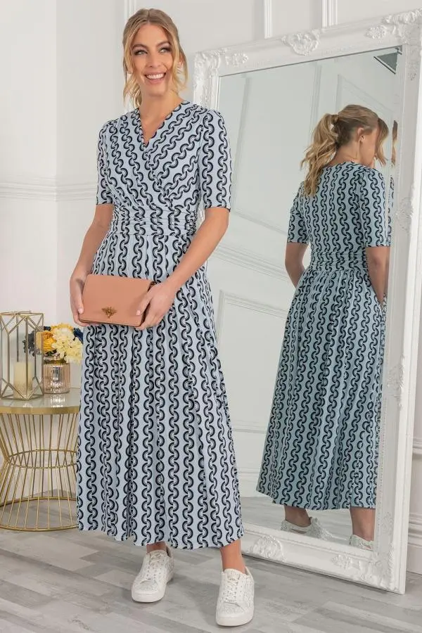 Jolie Moi Women's Genesis Wrap Front Maxi Dress in Light Blue 