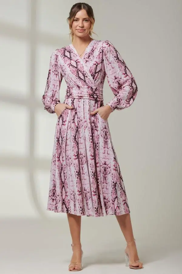 Jolie Moi Women's Harper Long Sleeve Jersey Dress in Light Pink 