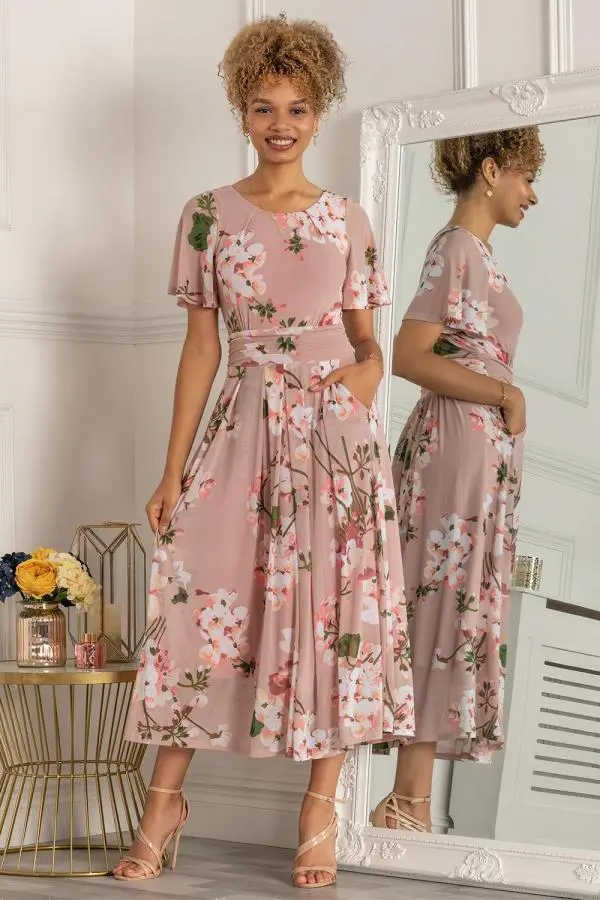 Mabelle Flare Sleeve Mesh Maxi Dress