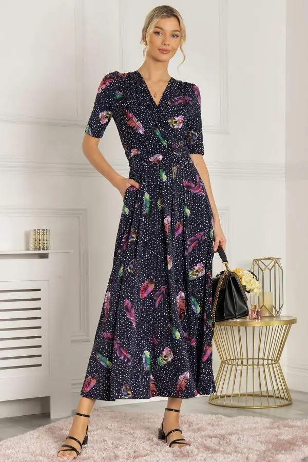 Jolie Moi Women's Airis Printed Maxi Dress in Navy 