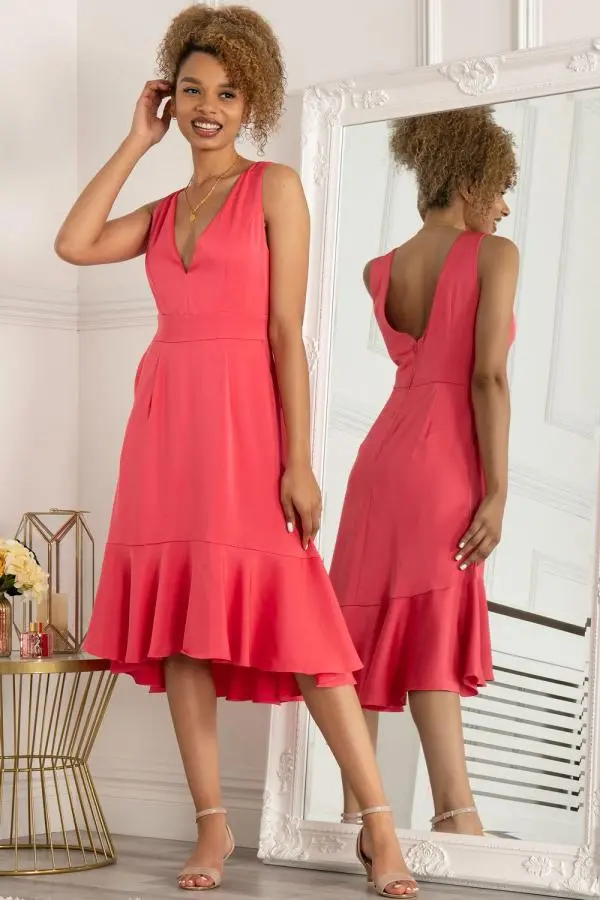 Jolie Moi Women's Annabeth V Neck Flare Dress in Pink 