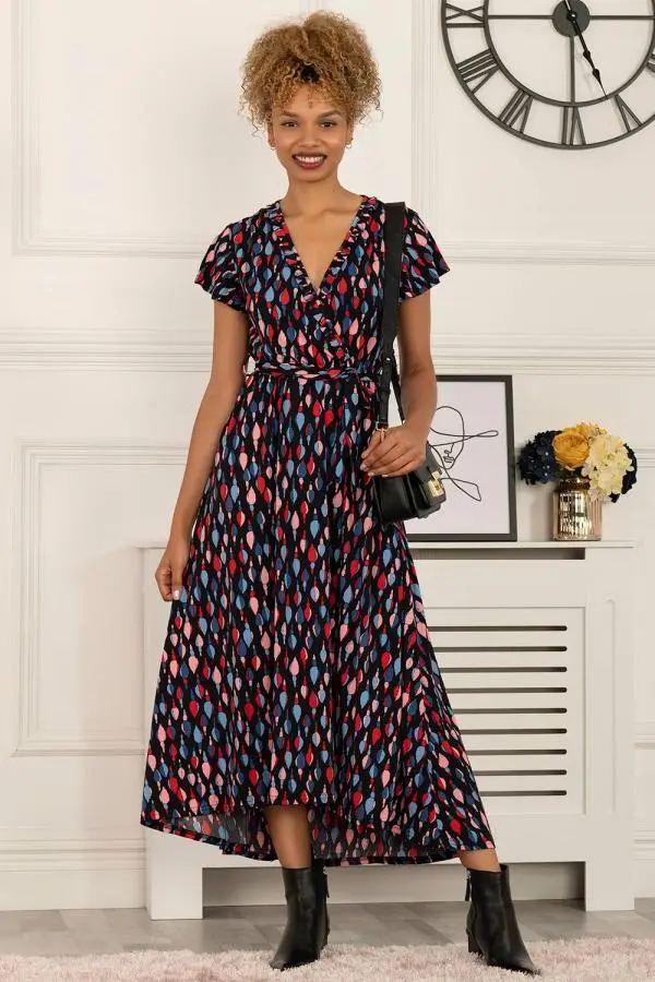 Jolie Moi Women's Lola Wrap Dip Hem Maxi Dress in Dark Navy | Size: 8