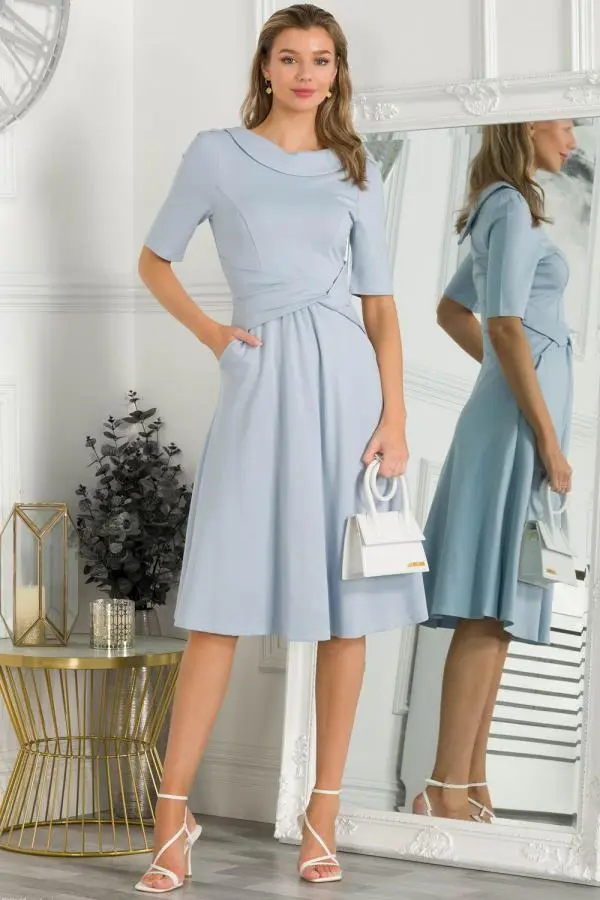 Fold Over Collar Flare Dress
