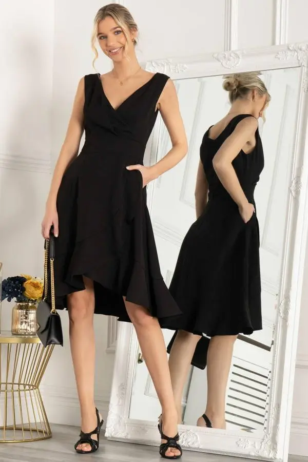 Jolie Moi Women's Eliza Frill Hem Dress in Black 