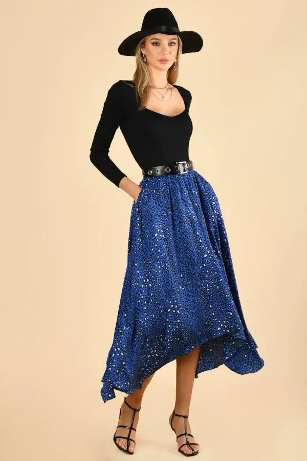 Jolie Moi Women's Animal Print Hanky Skirt in Blue 