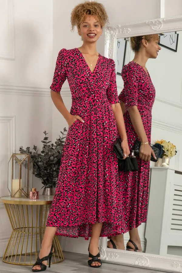 Jolie Moi Women's Maanasi Ruched Sleeve Jersey Maxi Dress in Pink 