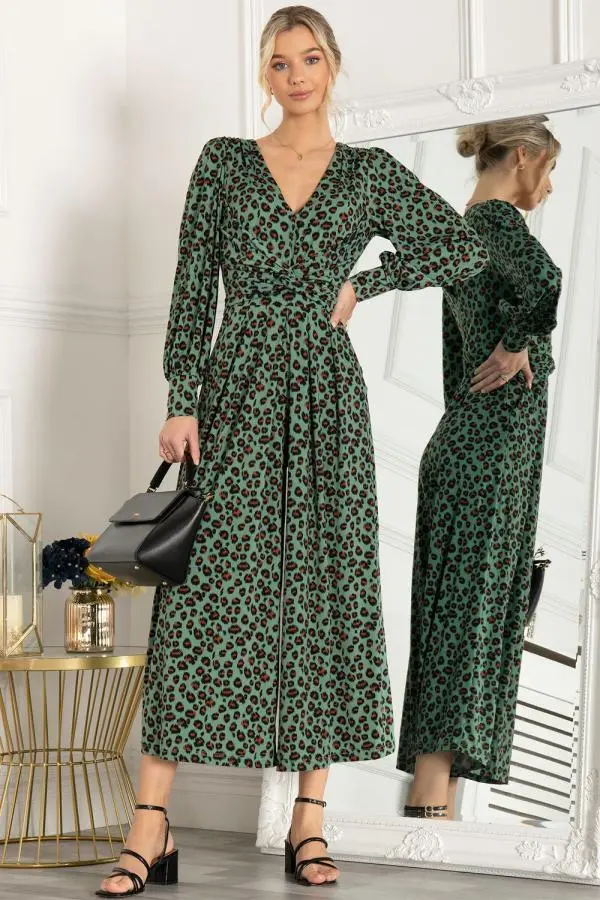 Jolie Moi Women's Kylie Longsleeved Jumpsuit in Green 