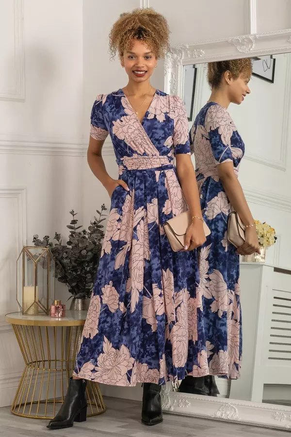 Evita Floral Print Maxi Jersey Dress