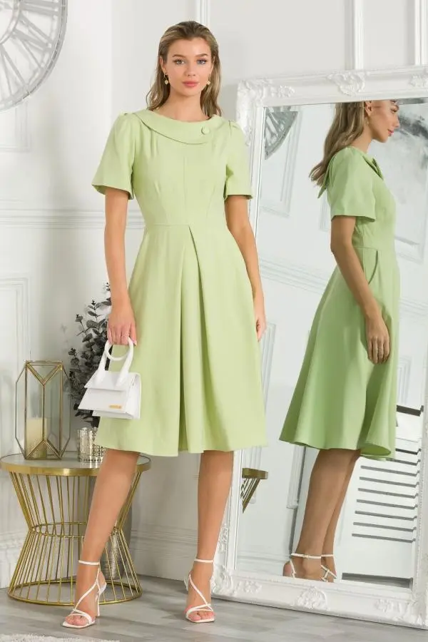 Jolie Moi Women's Debora Button Neck Dress in Yellow 
