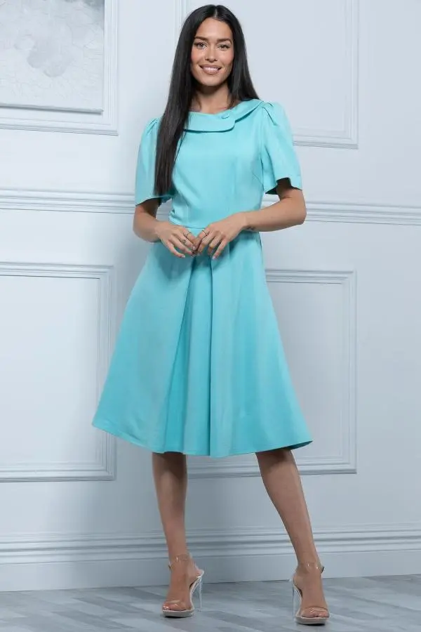 Jolie Moi Women's Debora Button Neck Dress in Light Green 