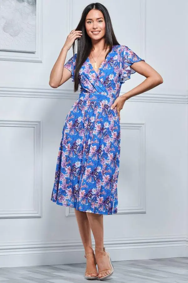 Jolie Moi Women's Kaylynn Wrap Mesh Dress in Blue 