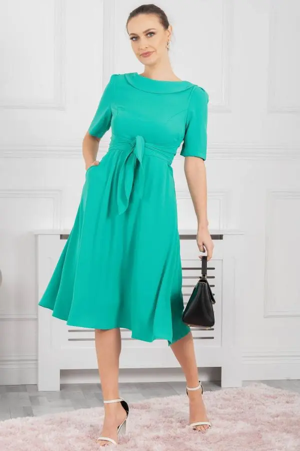 Jolie Moi Women's Gemma Belted Midi Dress in Green 