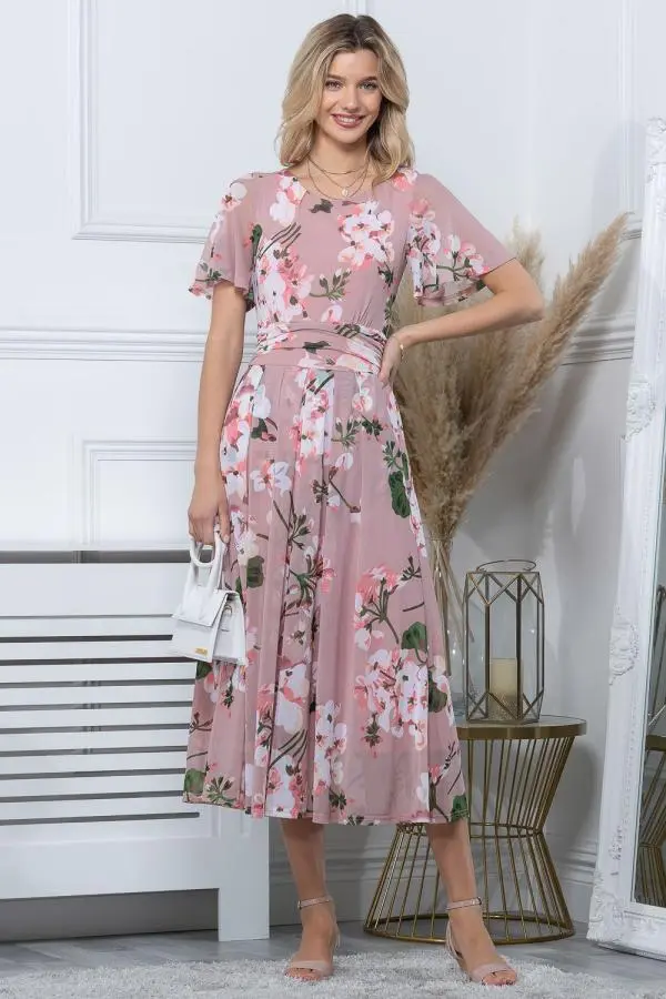 Jolie Moi Women's Julita Print Mesh Maxi Dress in Light Pink | Size: 8