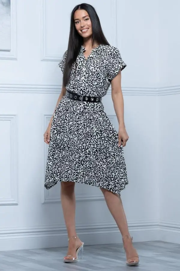 Jolie Moi Women's Elle Print Hanky Tunic Dress in Black 