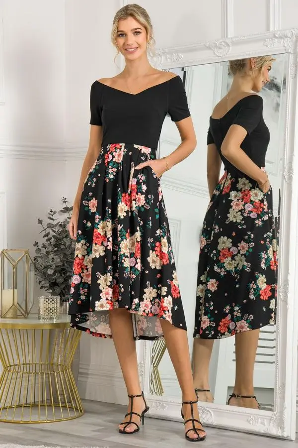 Jolie Moi Women's Mabry Contrast 2in1 Dress in Black 