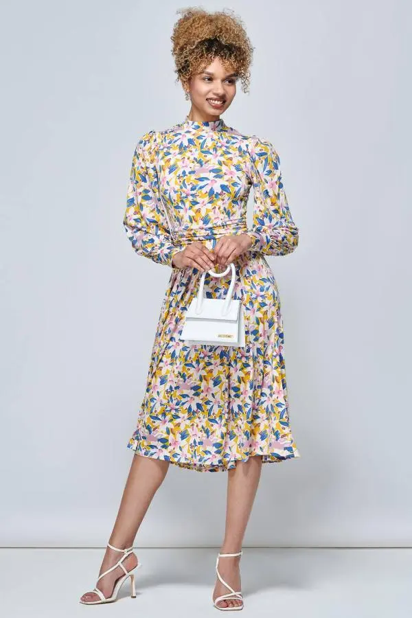 Jolie Moi Women's Vesper Long Sleeve Midi Dress in Yellow | Size: 12