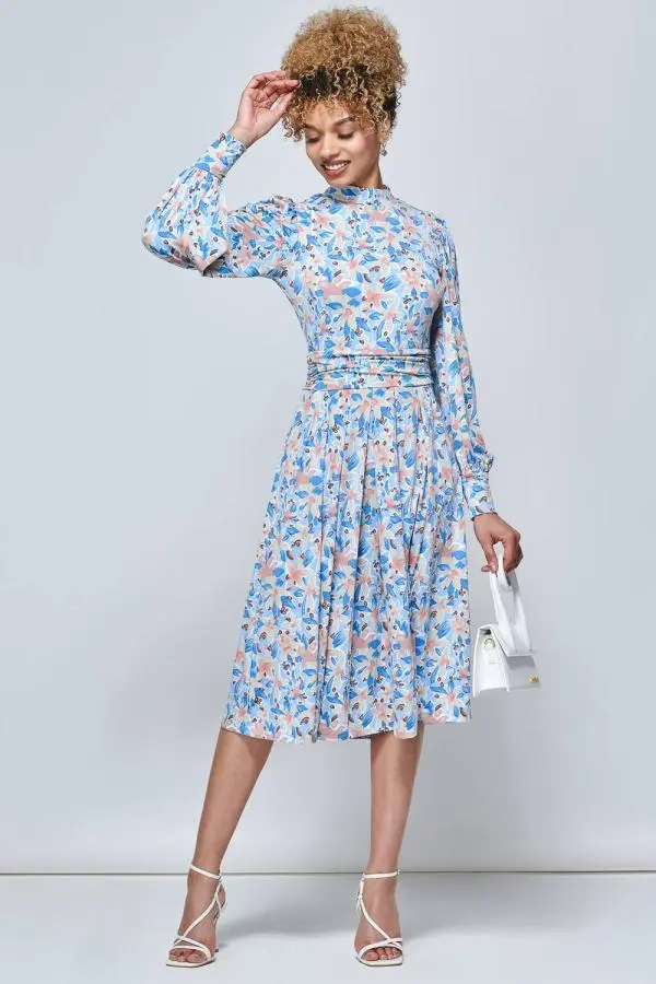 Jolie Moi Women's Vesper Long Sleeve Midi Dress in Blue | Size: 14