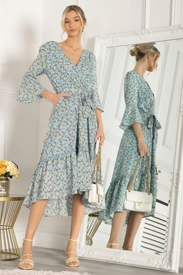 Jolie Moi Women's Geelan Tiered Hem Maxi Dress in Blue 