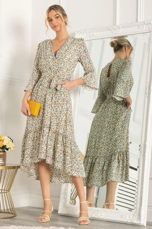 Jolie Moi Women's Geelan Tiered Hem Maxi Dress in Yellow 