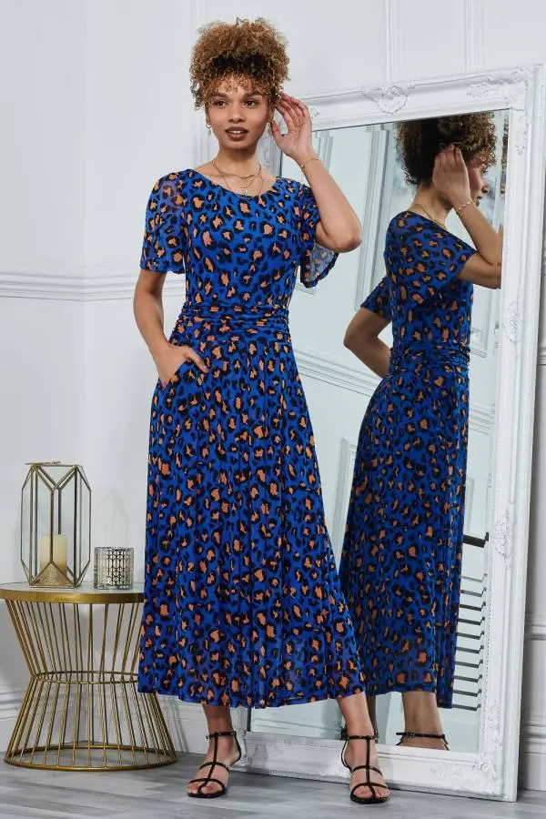 Jolie Moi Women's Julita Print Mesh Maxi Dress in Blue 