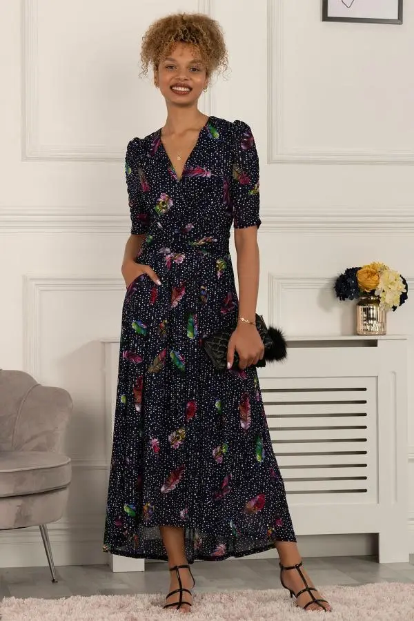 Jolie Moi Women's Ressie Dip Hem Maxi Dress in Navy 