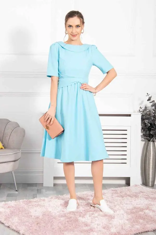 Jolie Moi Women's Anica Fold Neck Dress in Blue 