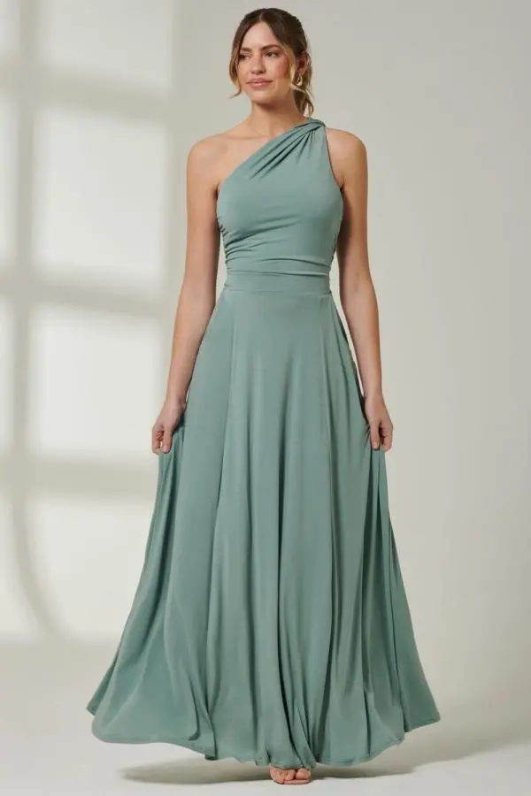 Jolie Moi Women's One Shoulder Jersey Maxi Dress in Green 