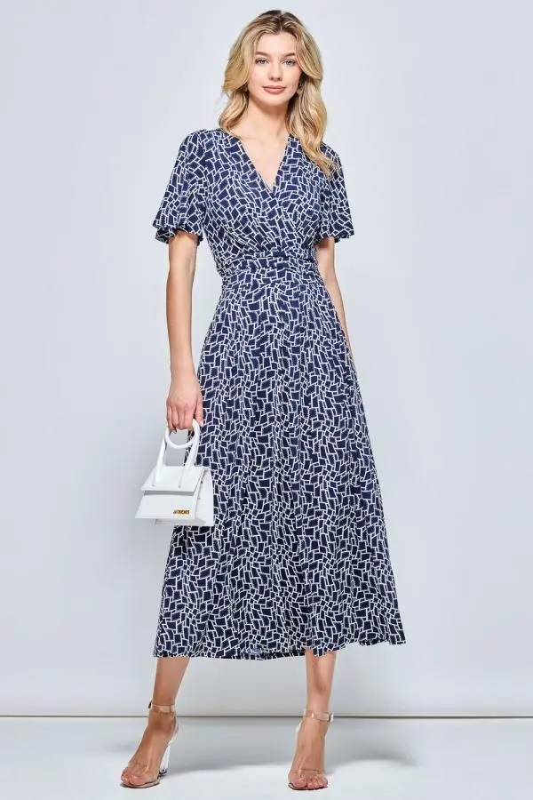 Jolie Moi Women's Angel Sleeve Jersey Maxi Dress in Navy 