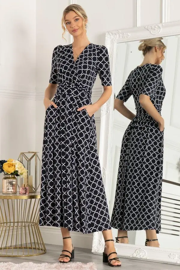 Jolie Moi Women's Kiera Wrap Front Maxi Dress in Mid Navy 